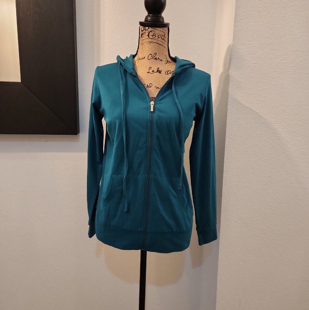 Sofra Teal Zip-Up Hooded Sweatshirt